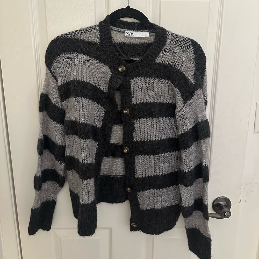 Zara Charcoal and Light Gray Knit Cardigan